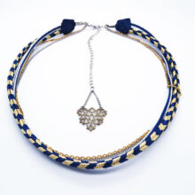 Collier Jojo modulable bijou de tête doré bleu blanc ByrdCeeDesign