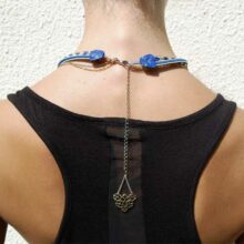 Collier modulable bijou de tête doré bleu blanc ByrdCeeDesign
