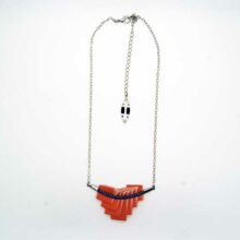 Collier Yazi plissé orange tresse bleue nuit ByrdCeeDesign