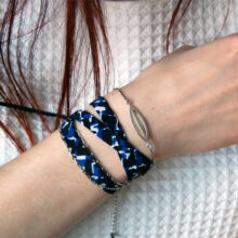 Bracelet soie Victor modulable headband bleu noir blanc