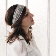 Headband dentelle mariage Léonor rose poudré argent
