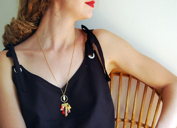 Collier sautoir Chivor soie fleurie et or L'Orangerie Bijoux