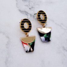 Boucles d'oreilles Joris noir, or, soie fleurie L'Orangerie Bijoux