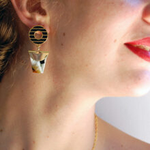 Boucles d'oreilles Joris noir, or, soie fleurie L'Orangerie Bijoux