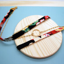 Bracelet Léonard soie fleurie et or modulable L'Orangerie Bijoux