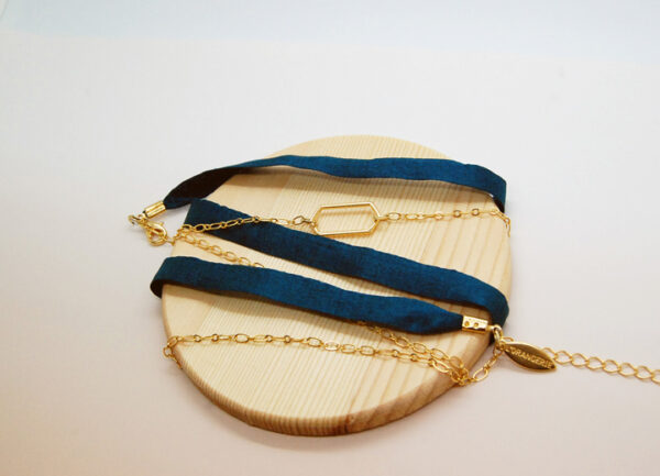 Bracelet Yanim bijou soie bleu paon made in France L'Orangerie Bijoux