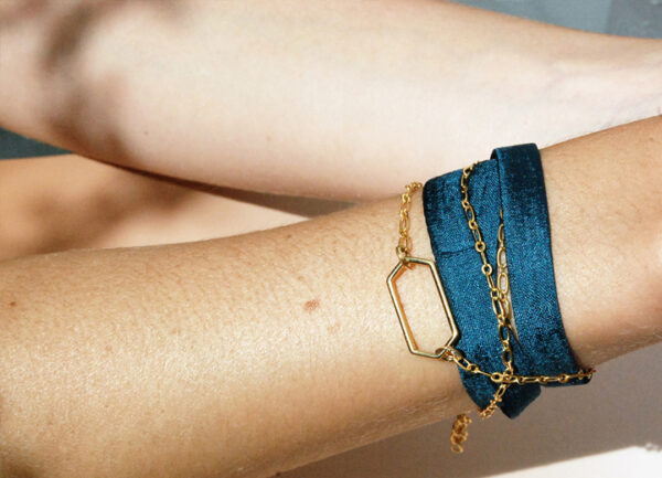 Bracelet Yanim bijou soie bleu paon made in France L'Orangerie Bijoux