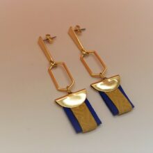 Boucles d’oreilles Medhi soie jaune safran bleue  L’Orangerie Bijoux