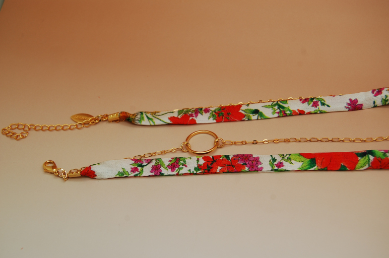 Bracelet soie Romane soie fleurs modulable made in France L’Orangerie