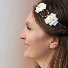 Bijou de tête Hebore soie irisée blanc doré bijoux mariage