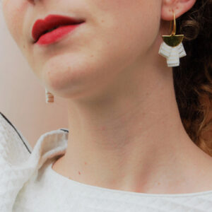 Boucles d’oreilles Maureen soie blanche rayée or créateur Lyon