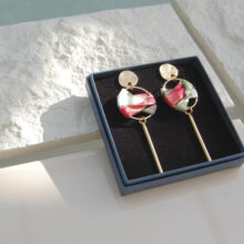 Boucles d'oreilles Rita soie fleurs rouge vert blanc Made in France