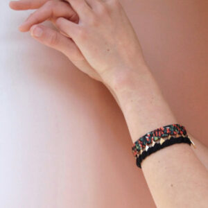 Bracelet soie rouge et noir Sagane manchette L'Orangerie Bijoux
