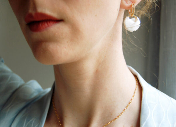 Boucles d'oreilles Jeanne soie blanche doré L'Orangerie Bijoux